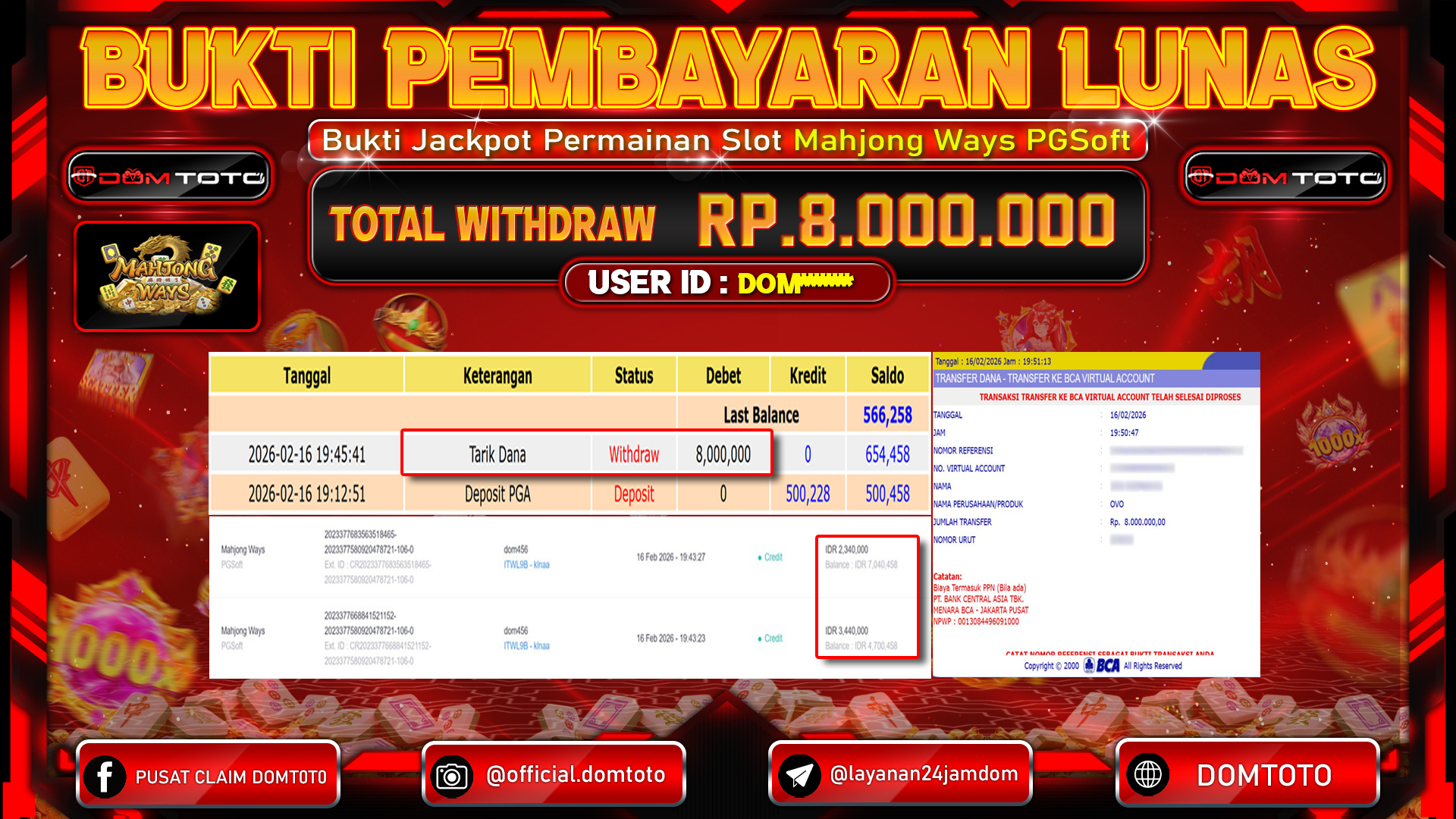 JACKPOT SLOT Mahjong Ways PGSoft 16 FEBRUARI 2026